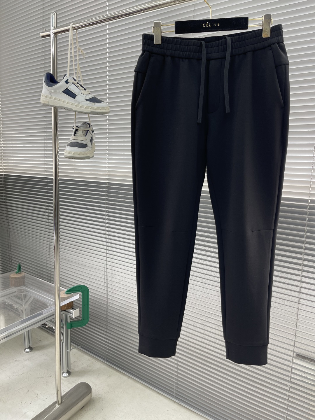 Celine Men's Black Fleece Sweatpants Elastic Waist Drawstring Casual Trousers