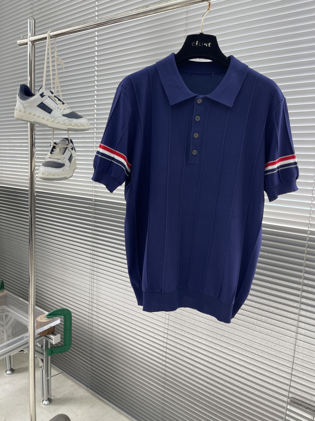 Celine Men's Navy Blue Striped Polo Shirt with Sleeve Detail - Soft Fabric 1 cmp i1744110300270 5510 0 5