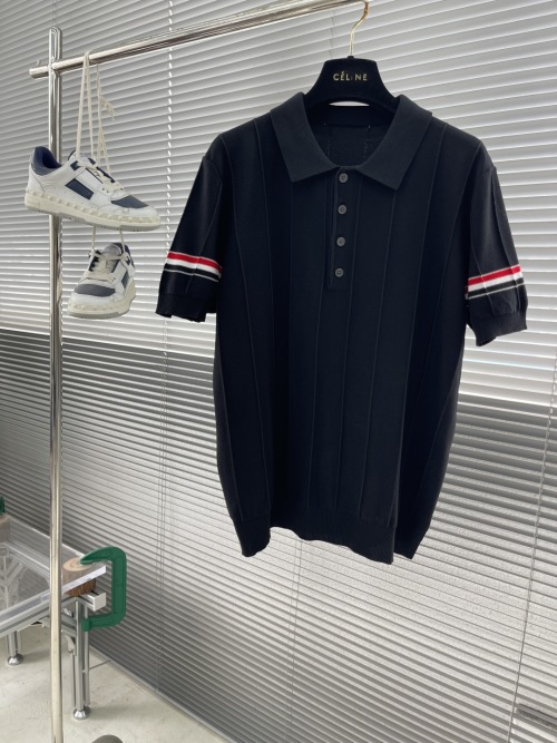 Striped Trim Polo Shirt Short Sleeve Soft Fabric Ribbed Texture 1 Striped Trim Polo Shirt Short Sleeve Soft Fabric Ribbed Texture