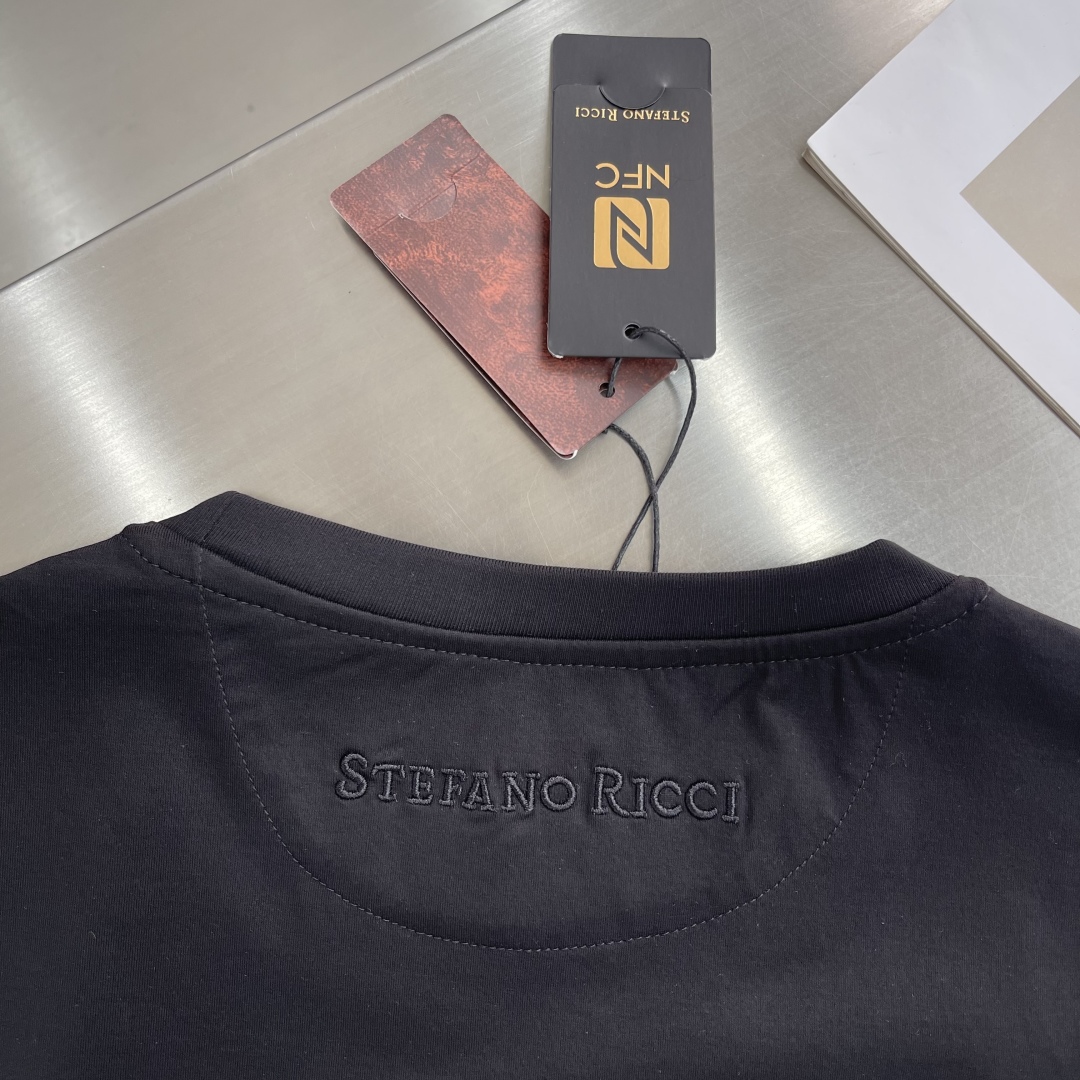Stefano Ricci Men's Black Crewneck T-Shirt with Embroidered Logo 7 cmp i1744111198994 814 0 4