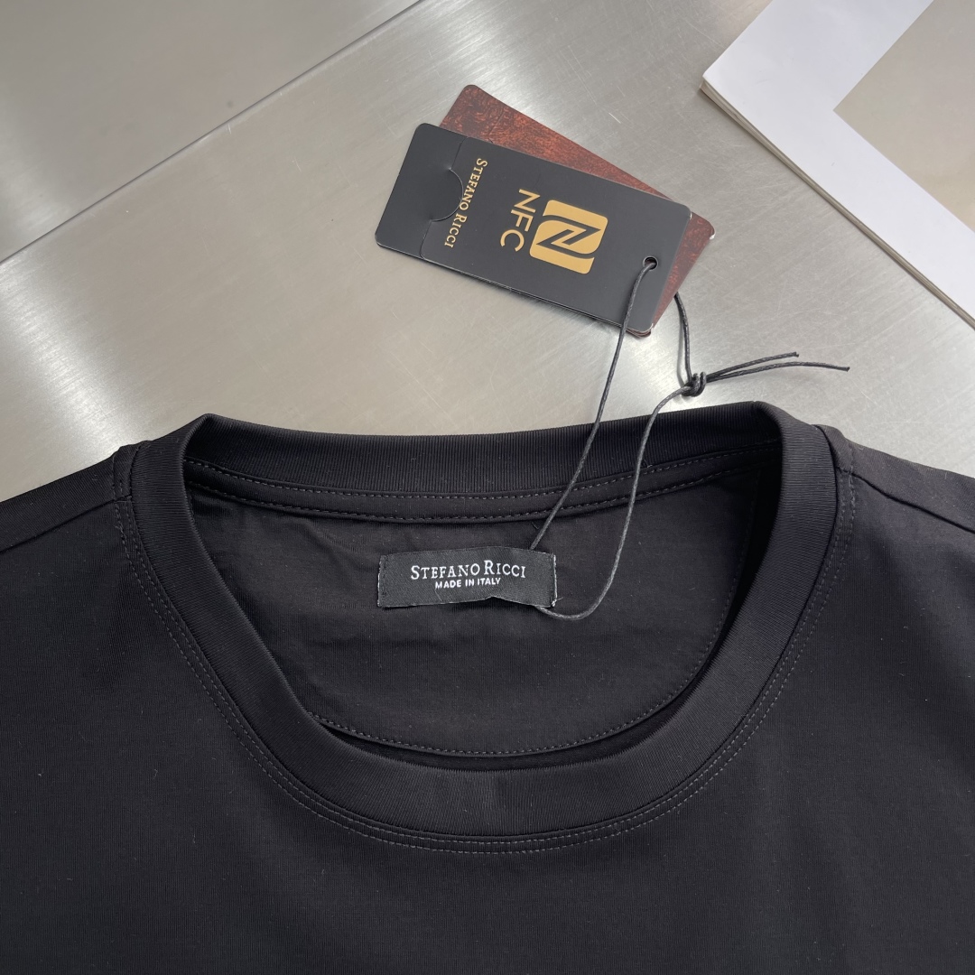 Stefano Ricci Men's Black Crewneck T-Shirt with Embroidered Logo 3 cmp i1744111199008 8609 0 0