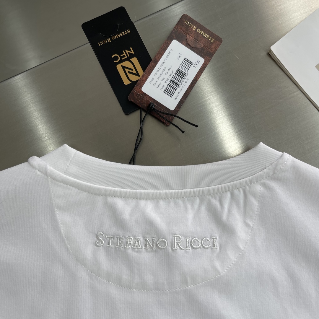 Stefano Ricci Men's White Cotton T-Shirt with Embroidered Logo 7 cmp i1744111224556 7267 0 4