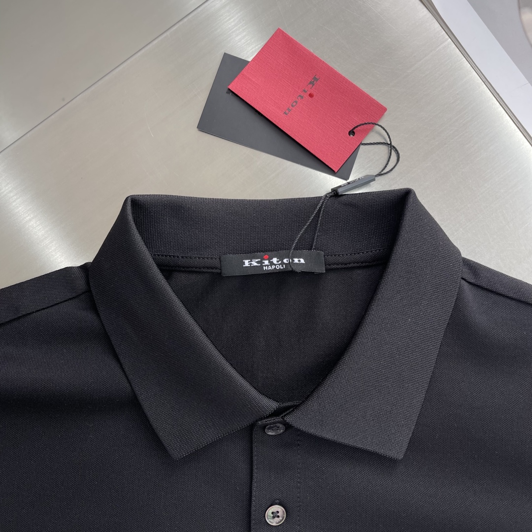 Kiton Men's Black Cotton Blend Short Sleeve Polo Shirt with Logo 3 cmp i1744111334661 9146 0 0
