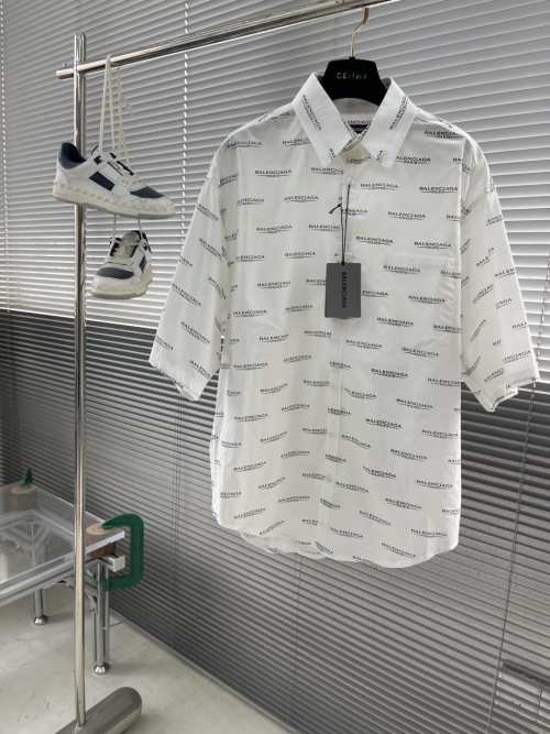 Balenciaga All-Over Logo Print Shirt - Short Sleeve Button-Down 1 Balenciaga All-Over Logo Print Shirt - Short Sleeve Button-Down