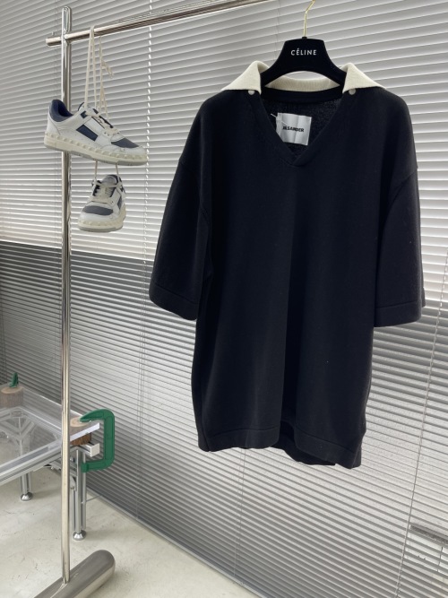 Jil Sander Polo Shirt with Detachable Collar, Cotton, Black, Relaxed Fit 1 Jil Sander Polo Shirt with Detachable Collar, Cotton, Black, Relaxed Fit