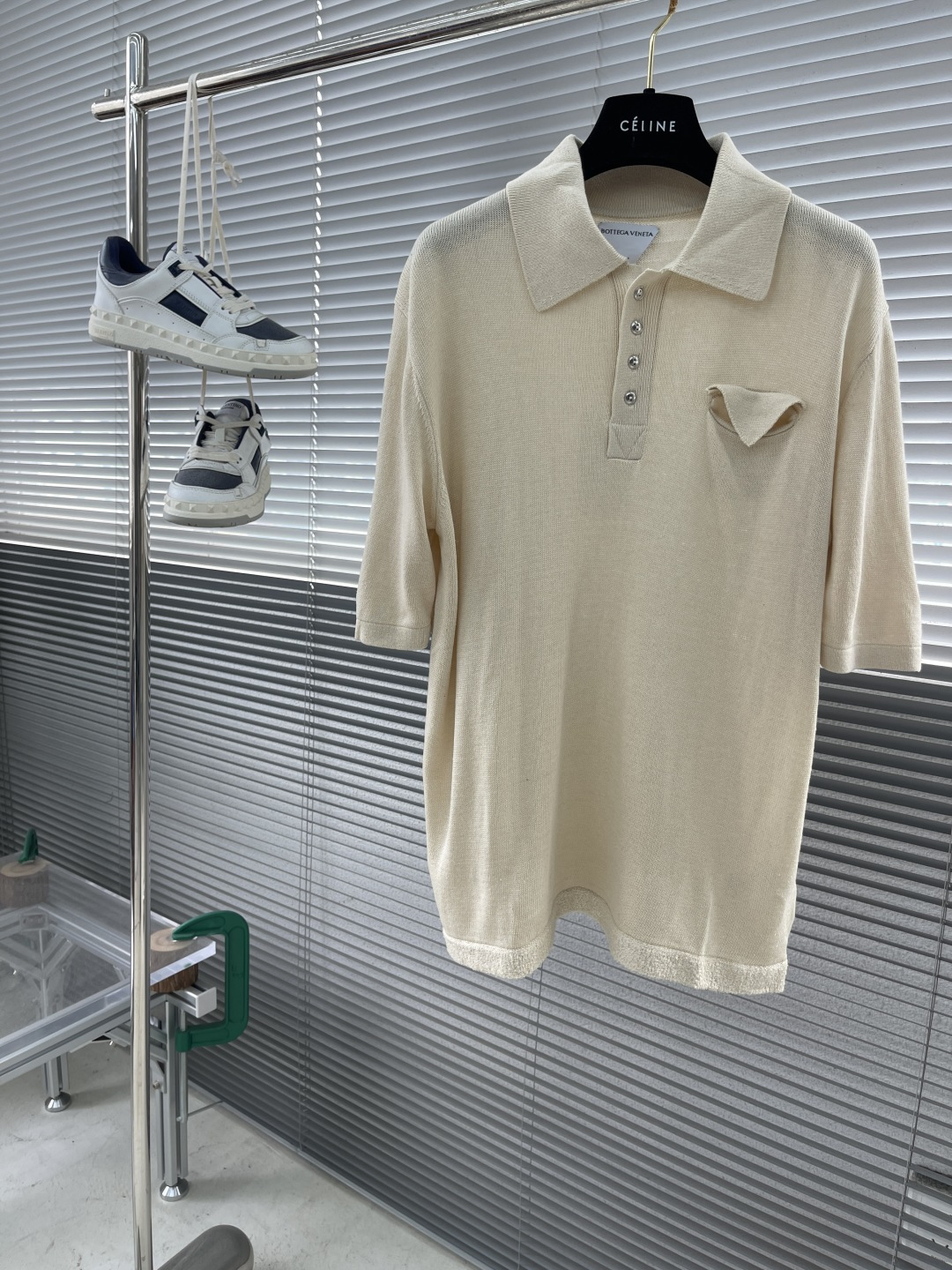 Bottega Veneta Linen Blend Knit Polo Shirt with Pocket - Unisex Design