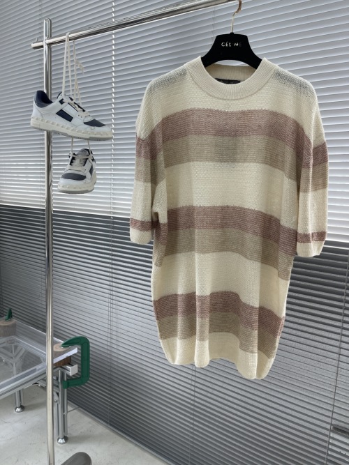Loro Piana Striped Linen Knit Tee - Casual Round Neck Short Sleeve 1 Loro Piana Striped Linen Knit Tee - Casual Round Neck Short Sleeve