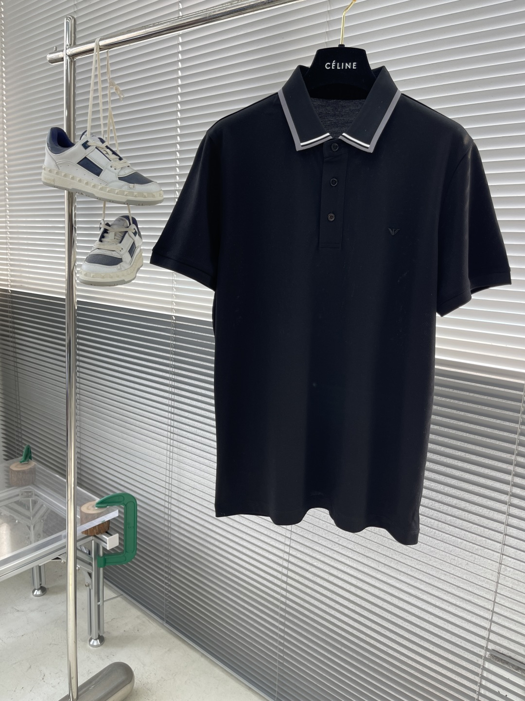 Emporio Armani Men's Black Polo Shirt - Short Sleeve, Trim Collar