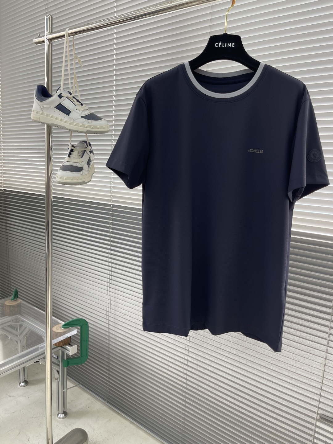 Moncler Men's Navy Blue Stretch Jersey T-Shirt with Contrast Trim