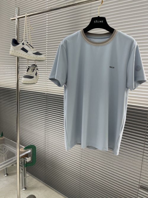 Moncler Men's Light Blue Stretch Knit T-Shirt - Comfortable & Breathable 1 Moncler Men's Light Blue Stretch Knit T-Shirt - Comfortable & Breathable