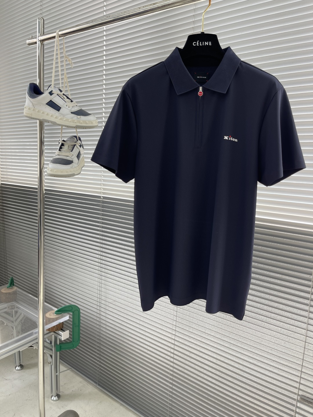 Kiton Men's Navy Blue Stretch Polo Shirt with Zipper - Spring/Summer 2025