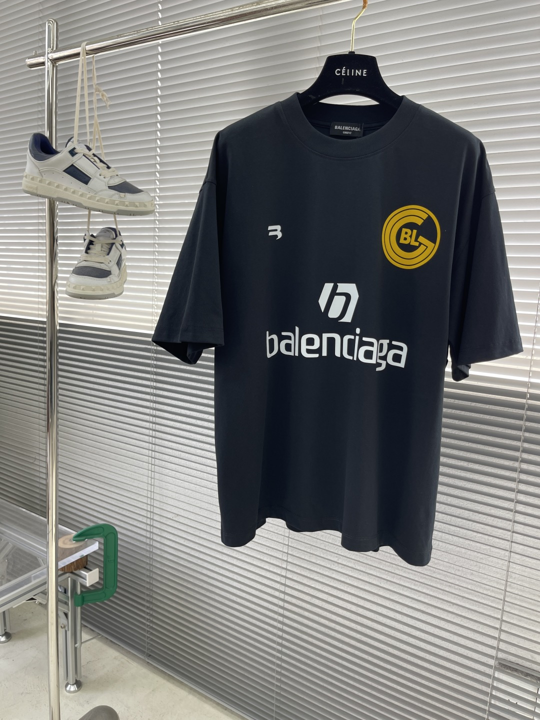 Balenciaga Men's Black Cotton T-Shirt with Contrasting Logo and Details