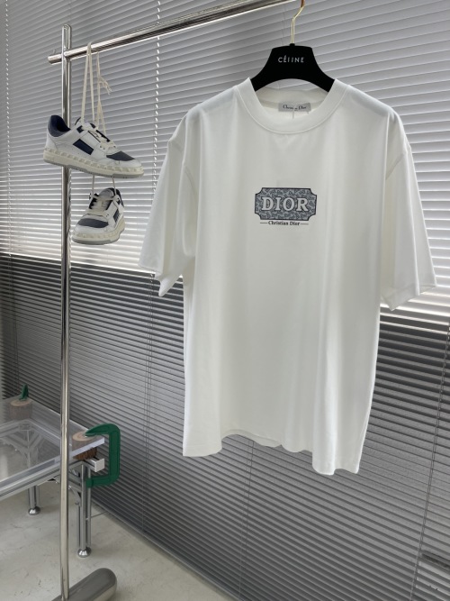 Dior Men's White Cotton T-Shirt with Blue Dior Oblique Motif - Short Sleeve 1 Dior Men's White Cotton T-Shirt with Blue Dior Oblique Motif - Short Sleeve