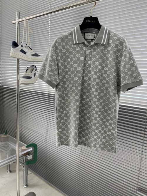 Gucci Men's Gray Interlocking G Print Polo Shirt - Soft & Comfortable 1 Gucci Men's Gray Interlocking G Print Polo Shirt - Soft & Comfortable