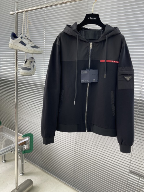 Prada Men's 25SS Hooded Windbreaker Jacket - Classic Style & Quality Fabric 1 Prada Men's 25SS Hooded Windbreaker Jacket - Classic Style & Quality Fabric