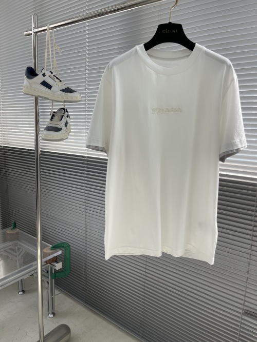 Prada Men's Lightweight Cotton-Blend T-Shirt with Double-Layer Cuffs 1 Prada Men's Lightweight Cotton-Blend T-Shirt with Double-Layer Cuffs