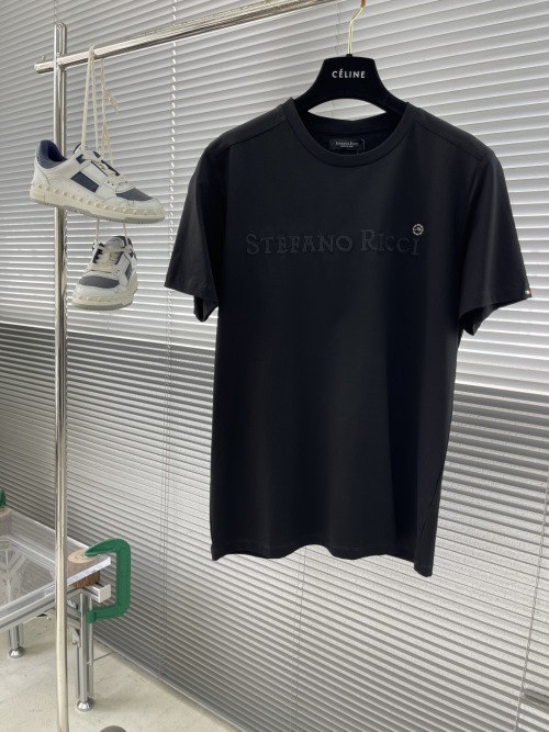 Stefano Ricci Men's Black Cotton T-Shirt with Embroidered SR Logo Design 1 Stefano Ricci Men's Black Cotton T-Shirt with Embroidered SR Logo Design