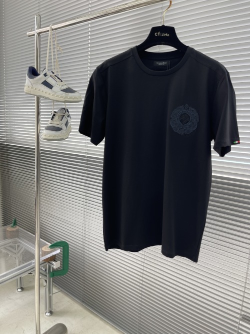 Stefano Ricci Men's Black Cotton T-Shirt with Eagle Logo Embroidery 1 Stefano Ricci Men's Black Cotton T-Shirt with Eagle Logo Embroidery