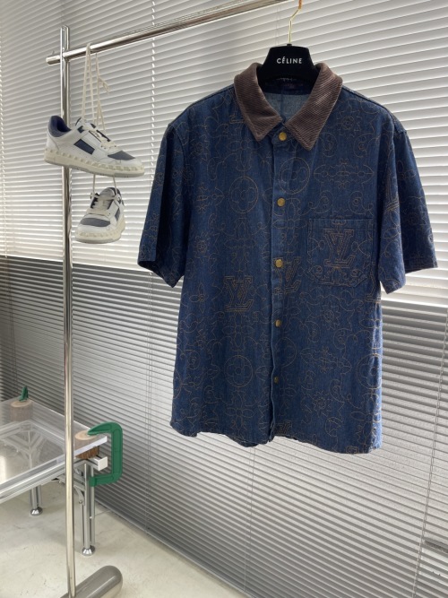Louis Vuitton 2025SS Denim Short Sleeve Shirt with Monogram Pattern 1 Louis Vuitton 2025SS Denim Short Sleeve Shirt with Monogram Pattern