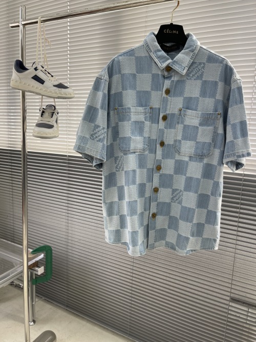 Louis Vuitton 2025 Denim Short Sleeve Set Checkerboard Pattern 1 Louis Vuitton 2025 Denim Short Sleeve Set Checkerboard Pattern
