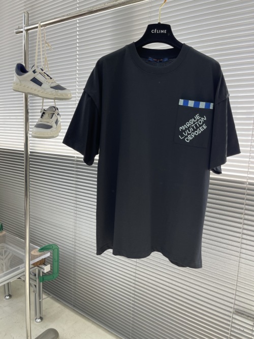 Louis Vuitton Men's Black Cotton T-Shirt with Chest Pocket Logo Detail 1 Louis Vuitton Men's Black Cotton T-Shirt with Chest Pocket Logo Detail