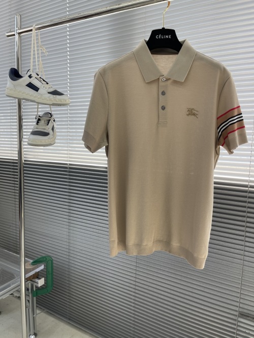 Burberry Men's Beige Polo Shirt with Sleeve Stripe Detail - Classic Fit 1 Burberry Men's Beige Polo Shirt with Sleeve Stripe Detail - Classic Fit