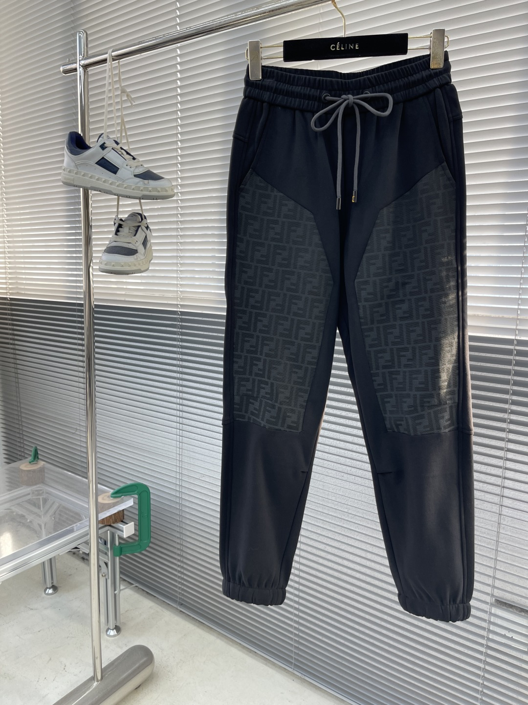 Fendi Men's Black Cotton Blend Joggers with Logo Detail, Casual and Stylish