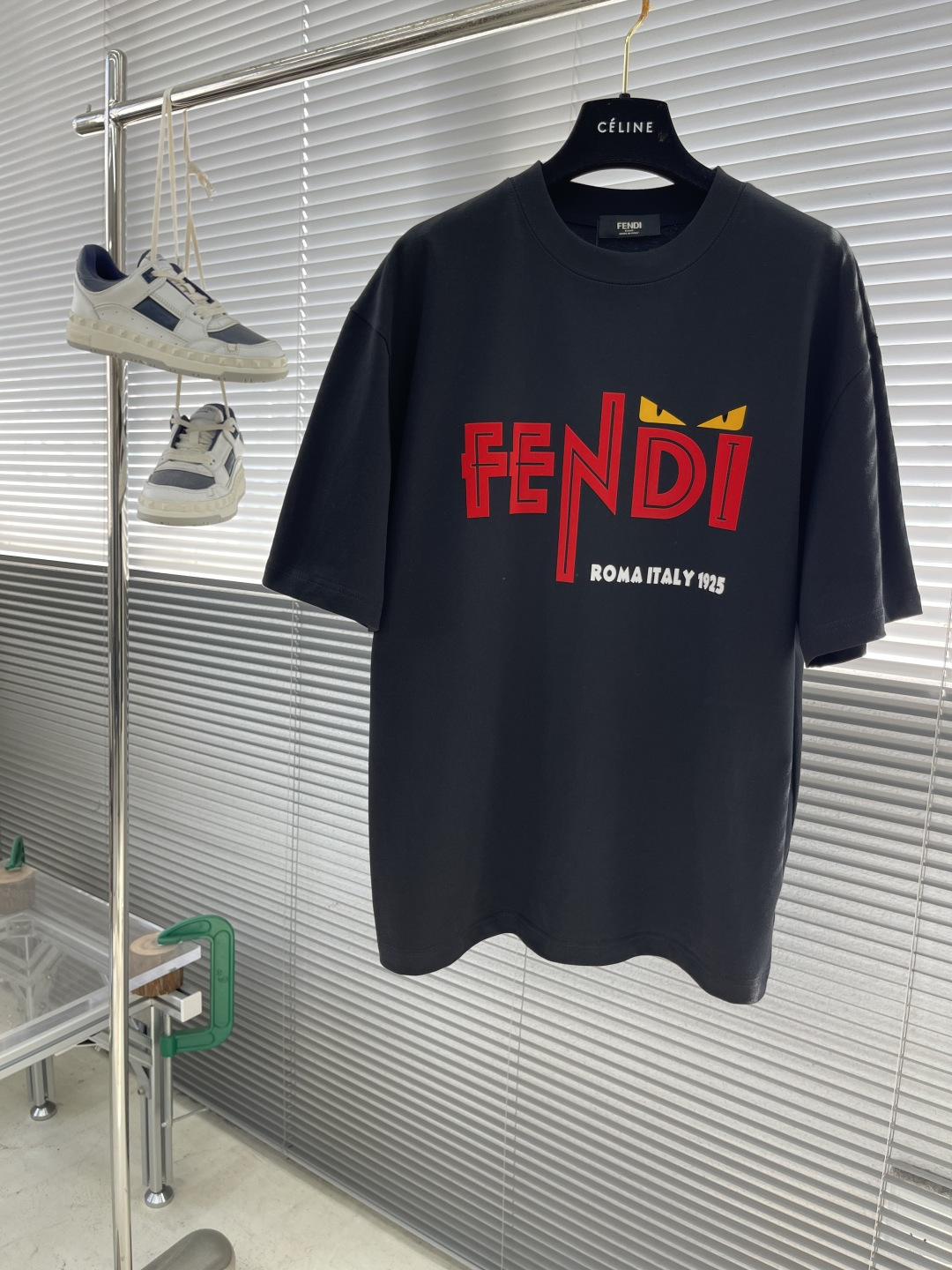 Fendi Men's Black Cotton T-Shirt with Red Logo Graphic - Casual & Stylish