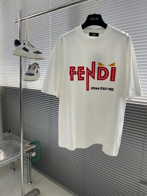 Fendi Men's White Cotton T-Shirt with Logo Print - Casual Short Sleeve Tee 1 Fendi Men's White Cotton T-Shirt with Logo Print - Casual Short Sleeve Tee