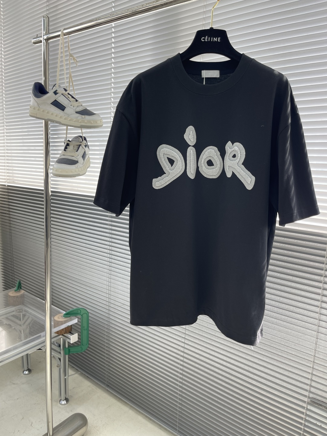 Dior Men's Black Short Sleeve T-Shirt with Embroidered Logo, Casual Style