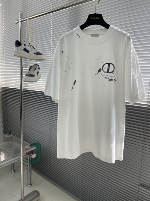 Dior White T-Shirt with Hand-Painted Logo - Summer Essential 1 Dior White T-Shirt with Hand-Painted Logo - Summer Essential