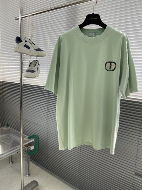 Dior Men's Mint Green Cotton T-Shirt with Signature Logo Embroidery 1 Dior Men's Mint Green Cotton T-Shirt with Signature Logo Embroidery