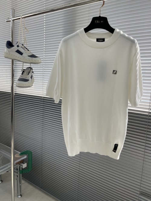 Fendi White Wool Short-Sleeve Sweater with FF Logo | Ribbed Trim 1 Fendi White Wool Short-Sleeve Sweater with FF Logo | Ribbed Trim