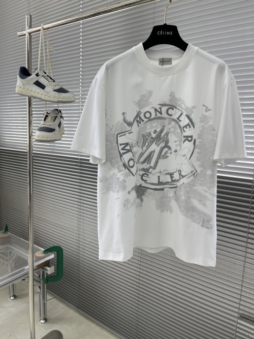 Moncler Men's White Cotton T-Shirt with Logo Print, Summer Style 1 Moncler Men's White Cotton T-Shirt with Logo Print, Summer Style