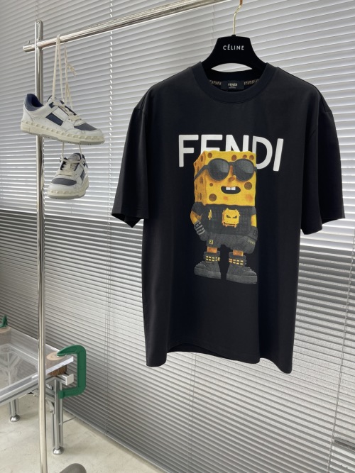 Fendi Black Cotton T-Shirt with Spongebob Print, Round Neck, Short Sleeves 1 Fendi Black Cotton T-Shirt with Spongebob Print, Round Neck, Short Sleeves