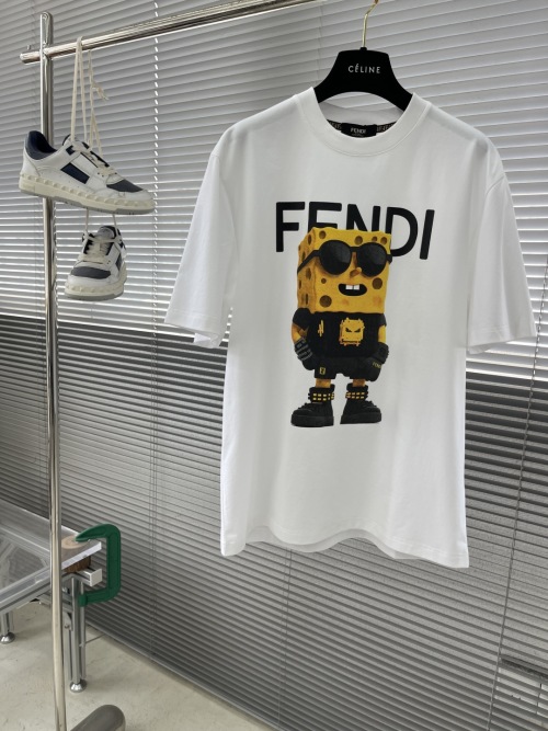 Fendi 2025 White T-Shirt with Cartoon Print, Round Neck, Short Sleeves 1 Fendi 2025 White T-Shirt with Cartoon Print, Round Neck, Short Sleeves