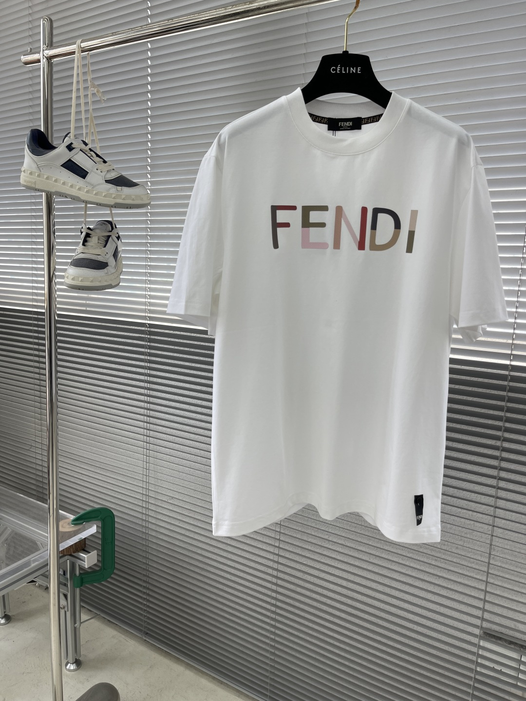 Fendi Men's White Cotton T-Shirt with Multicolor Logo Graphic
