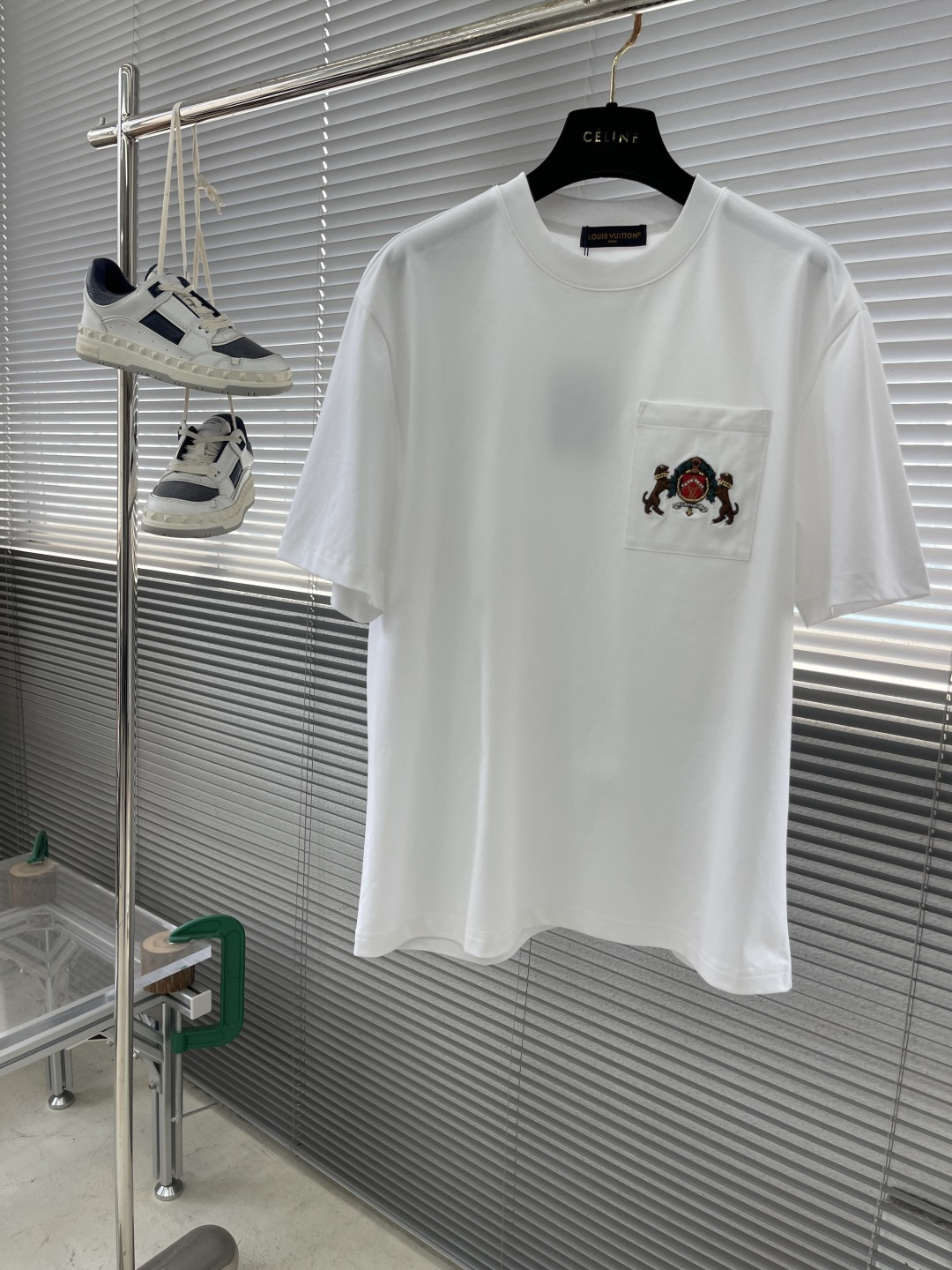 Louis Vuitton White Cotton T-Shirt with Embroidered Pocket Logo, Casual Style