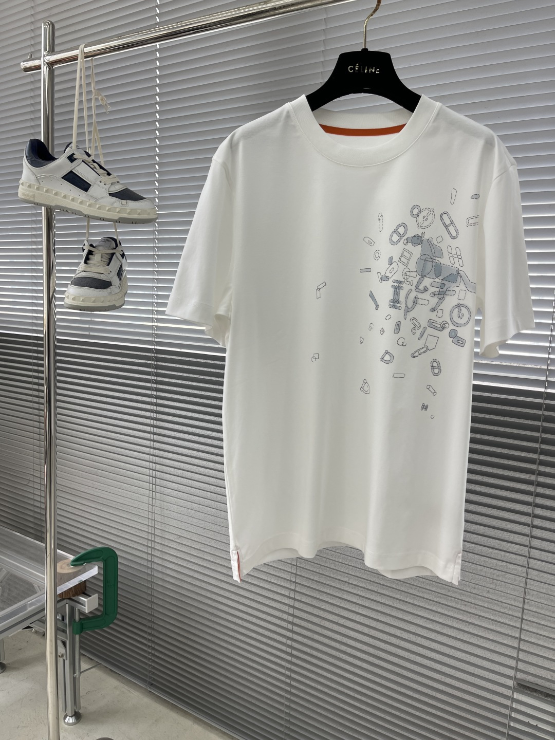 Hermès Men's White Cotton T-Shirt with Geometric Horse Print - Spring/Summer 2025