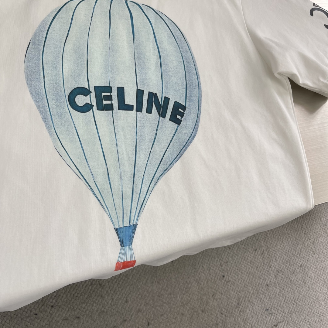 Celine Hot Air Balloon Print Cotton T-Shirt, Short Sleeve Casual Tee 4 cmp i1744801489802 7693 0 1
