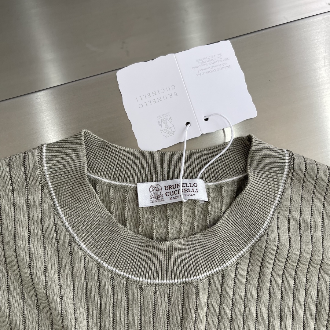 Men's Ribbed Knit Short Sleeve T-Shirt with Contrast Trim - Silk & Cotton 3 cmp i1744802535352 1237 0 0