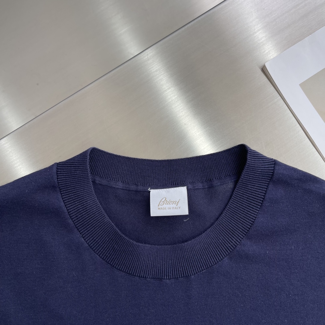 Brioni Men's Navy Cotton-Linen Blend Crew Neck Short Sleeve T-Shirt - M to 3XL 4 cmp i1744804525716 3748 0 0