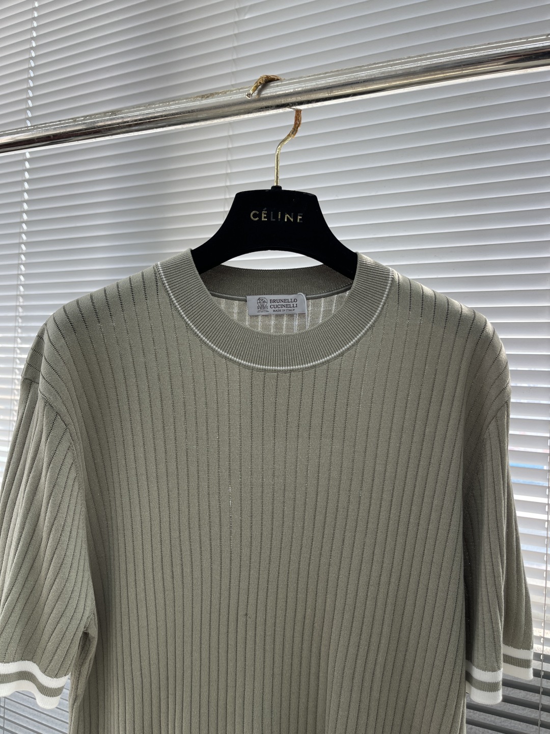 Men's Ribbed Knit Short Sleeve T-Shirt with Contrast Trim - Silk & Cotton 2 cmp i1744808669429 6825 0 6