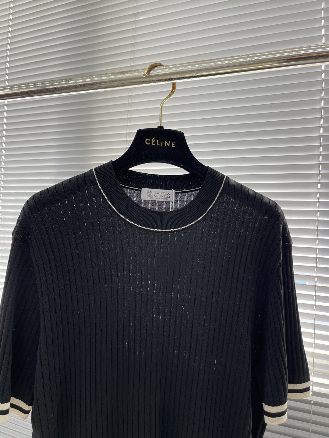Celine Men's Black Ribbed Knit T-Shirt with Contrast Trim - M to 3XL 2 cmp i1744808686090 2624 0 6