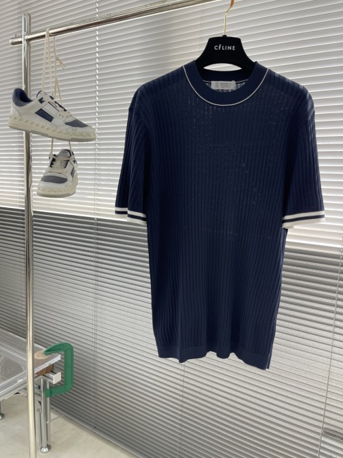 Celine Men's Navy & White Ribbed Knit T-Shirt, Short Sleeve Top 1 Celine Men's Navy & White Ribbed Knit T-Shirt, Short Sleeve Top