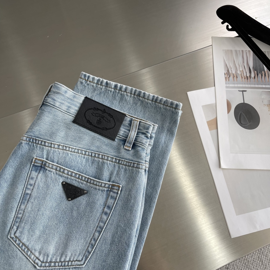 PRADA Men's Light Wash Denim Jeans - Straight Leg, Comfortable Fit, Sizes 29-38