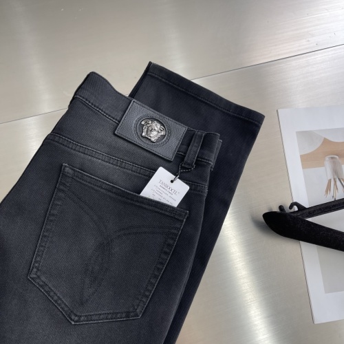 Versace Men's Black/Gray Denim Jeans - Soft Bamboo Fabric, Luxury Slim Fit 1 Versace Men's Black/Gray Denim Jeans - Soft Bamboo Fabric, Luxury Slim Fit