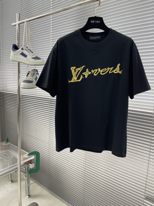 Louis Vuitton 25SS Black Cotton T-Shirt with Embroidered Logo 1 Louis Vuitton 25SS Black Cotton T-Shirt with Embroidered Logo