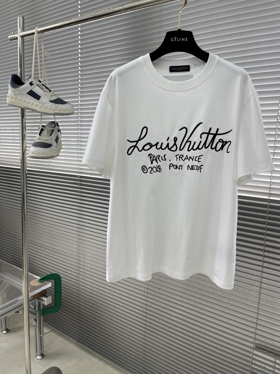 Louis Vuitton Men's White Cotton T-Shirt with Embroidered Logo, Paris France