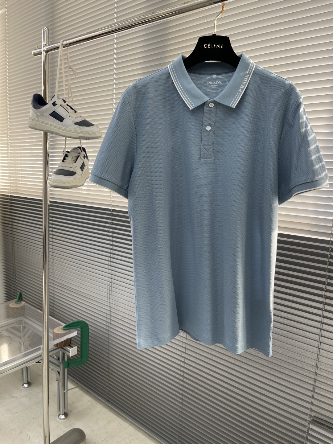 Prada Men's Light Blue Pique Polo Shirt with Logo Trim - Casual Style 1 cmp i1744887619821 7129 0 5